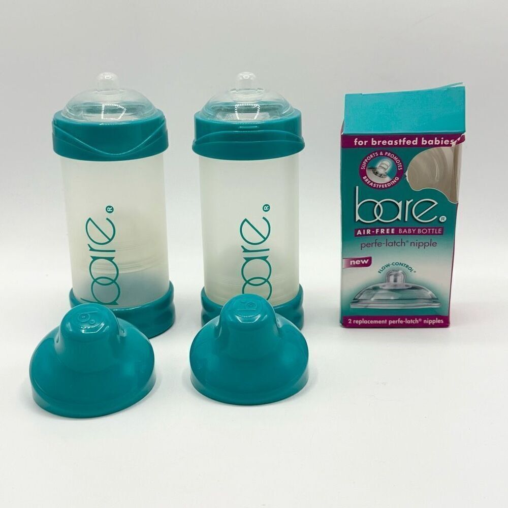 Bare Air Free Bottles Lot Plus New Perfe-Latch Nipples - 8 Ounce / 0-24M